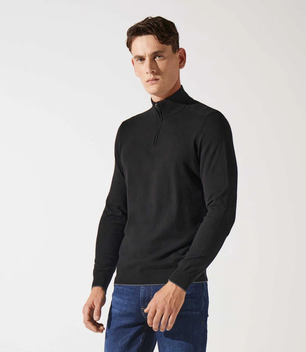 Pull col zippé camionneur noir