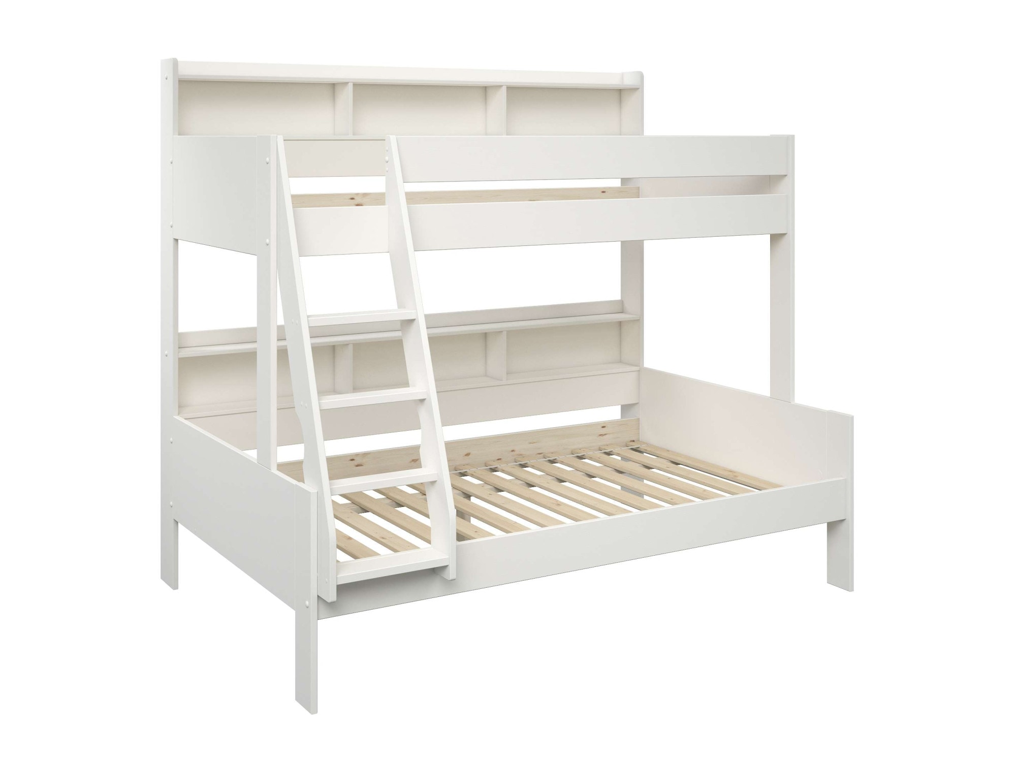 Lüttenhütt Etagenbett »Jaime II, Stockbett, viel Stauraum, mit Regalen, Massivholz mit MDF« Oberes Bett 90x200cm, unteres Bett 120x200cm,  breite Liegefläche unten, FSC®, Made EU, 3. Schlafgelegenheit optional