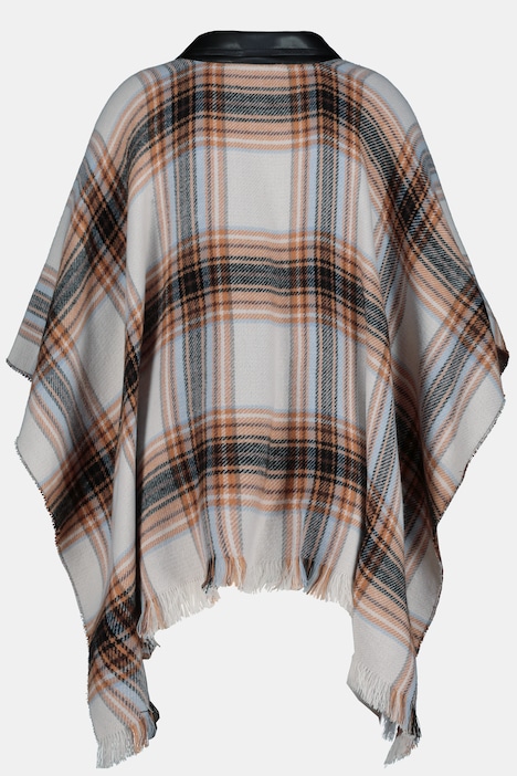 Cape, Karo, Lederoptik-Kragen, Oversized, Fransen