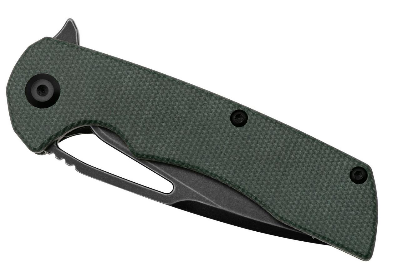 Kansept Kryo T1001M2 Blackwashed 12C28N, Green Micarta, zakmes, Kim Ning design