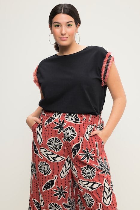 Top, oversized, Armausschnitt-Bordüren