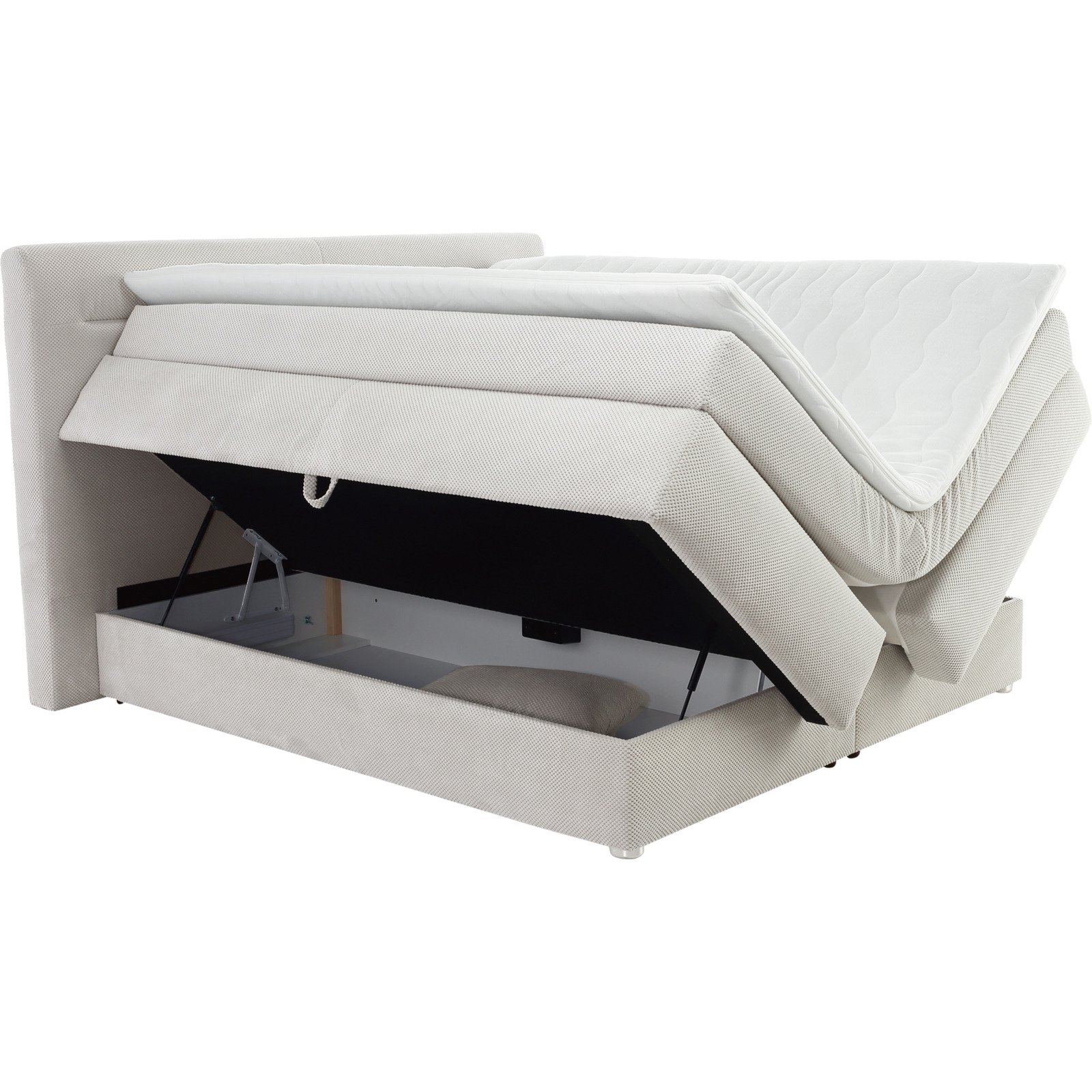 Boxspringbett Simone, Waffelcord-Stoff, 180 x 200 cm hellgrau