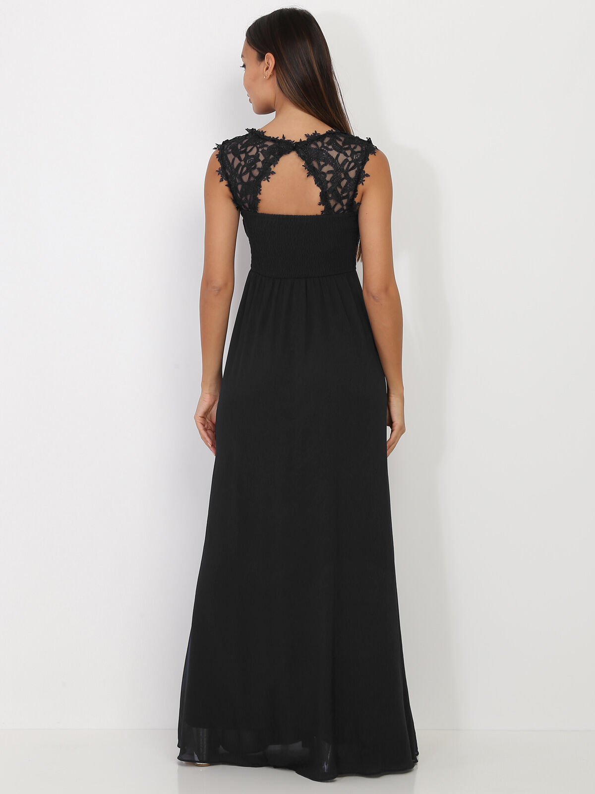 Robe longue à dentelle- Noir