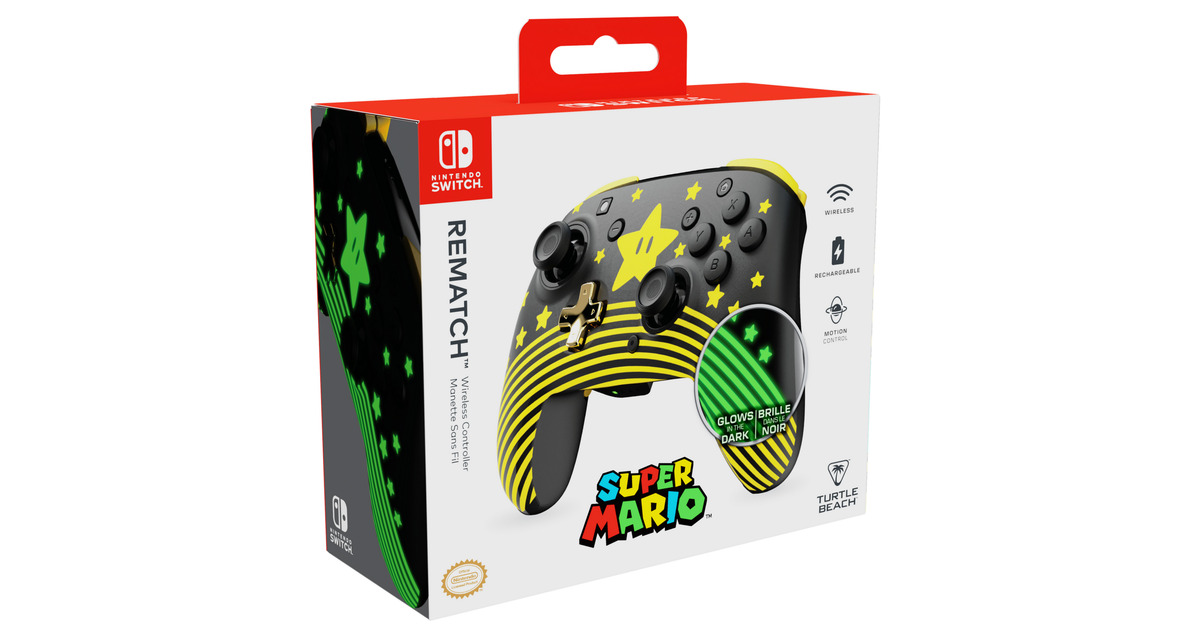 Turtle BeachRematch draadloze gamingcontroller – Super Mario Star  (Zwart, Nintendo Switch, Nintendo Switch Lite, Nintendo Switch - OLED-model, Nintendo Switch 2)