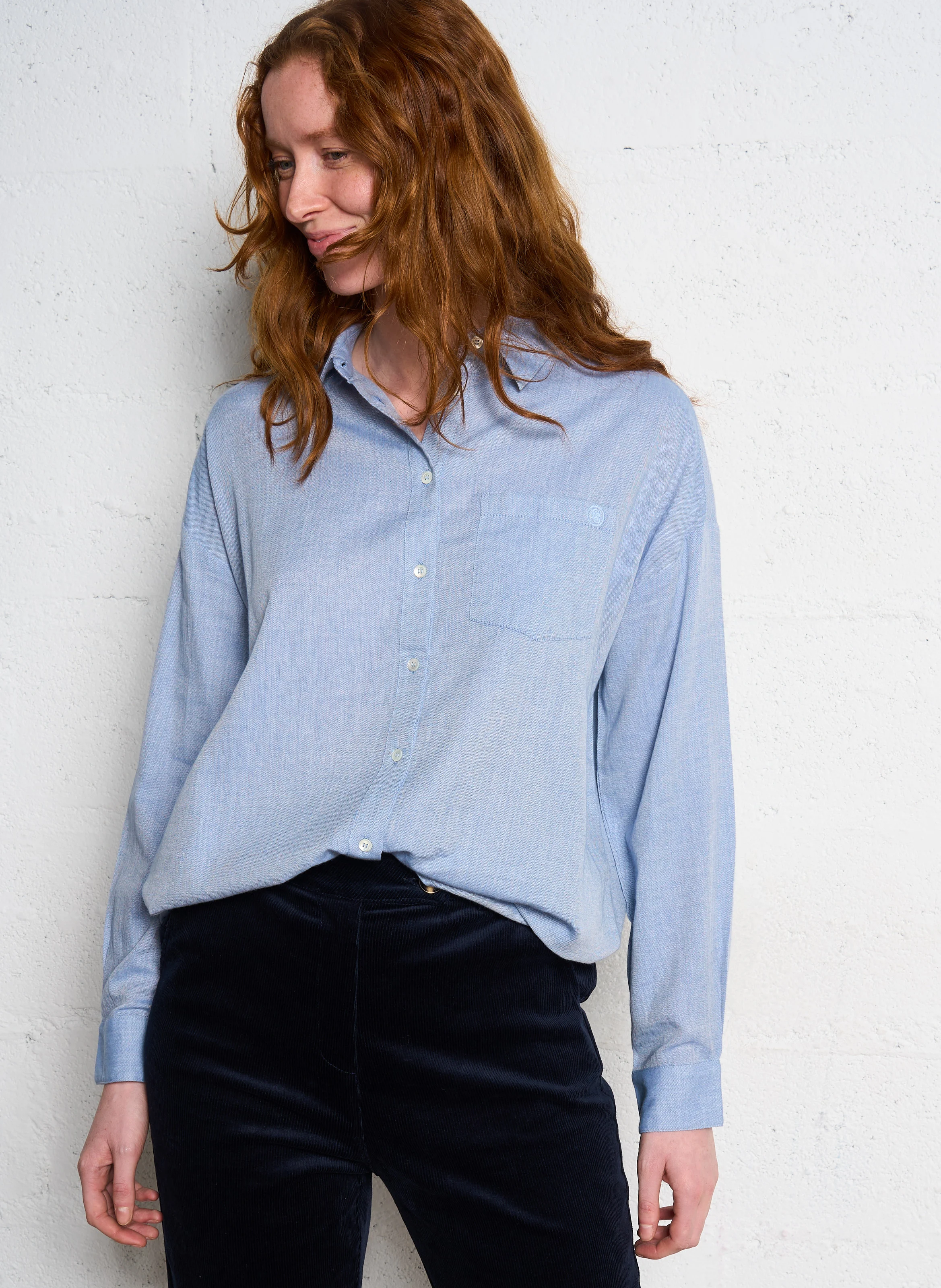 CORALIA - Chemise col classique en coton | Bleu