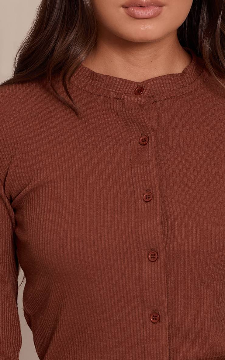 Chocolat Ensemble Coordonné Cardigan Ajusté Côtelé À Manches Longues Et Boutons