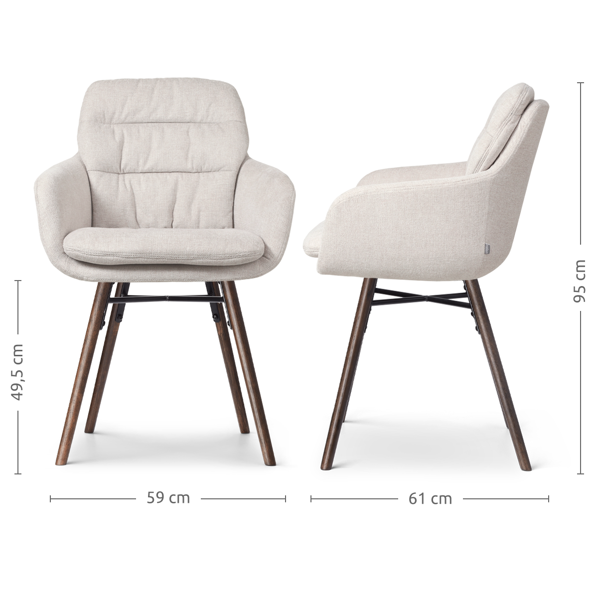 Eetkamerstoel Nena-mia beige - walnoot houten onderstel