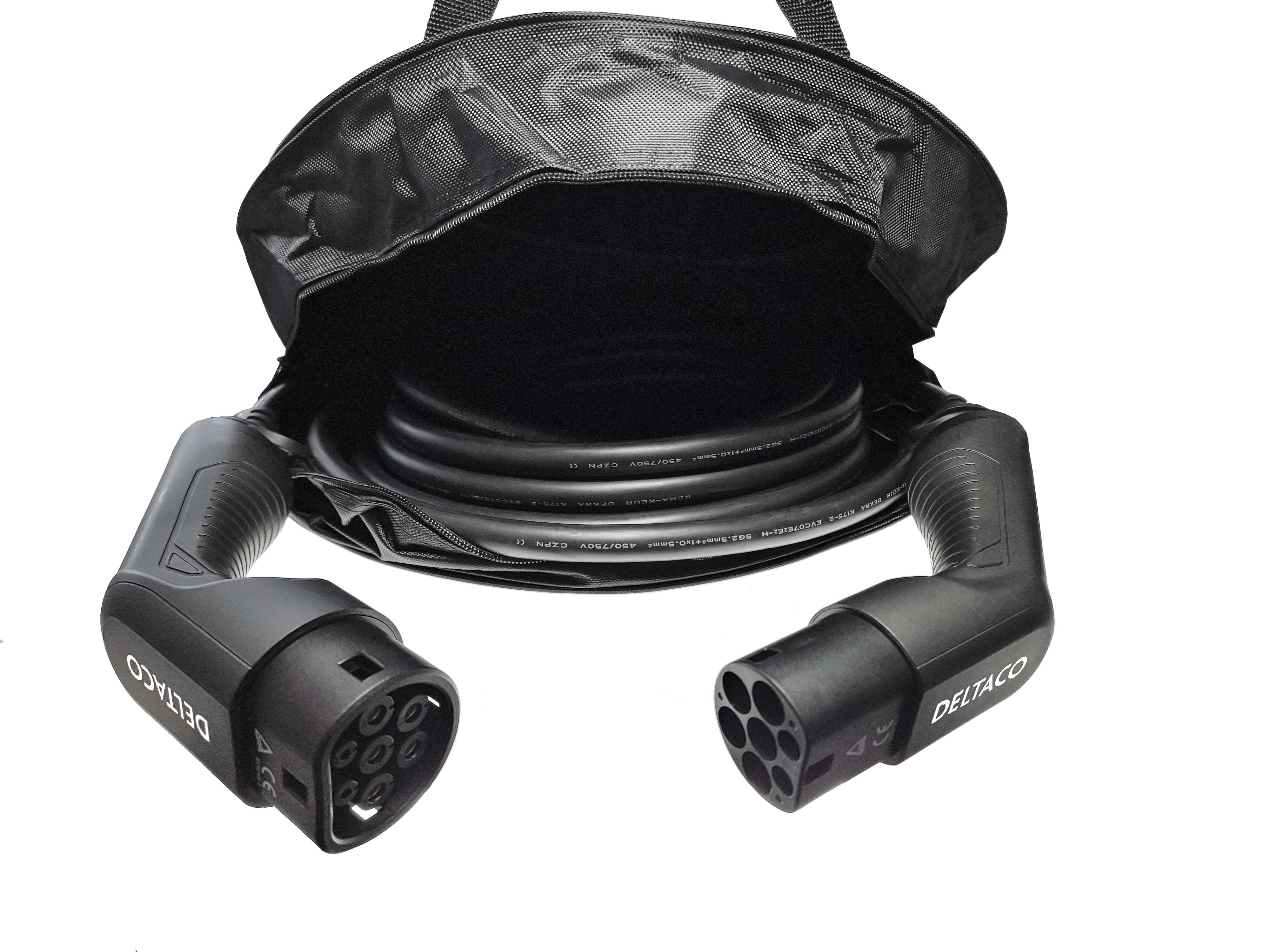 Deltaco EV-Ladekabel, Typ2 auf Typ2, 32A, 22kW, 3-phasig, 5m + Tasche
