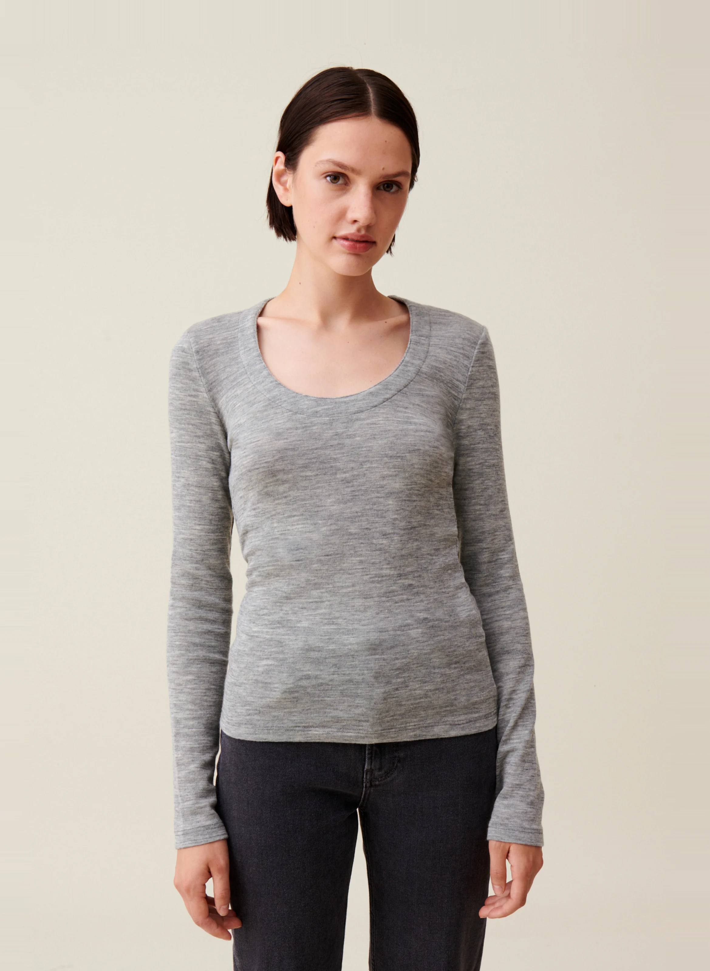 Top maille ajusté en laine | Gris