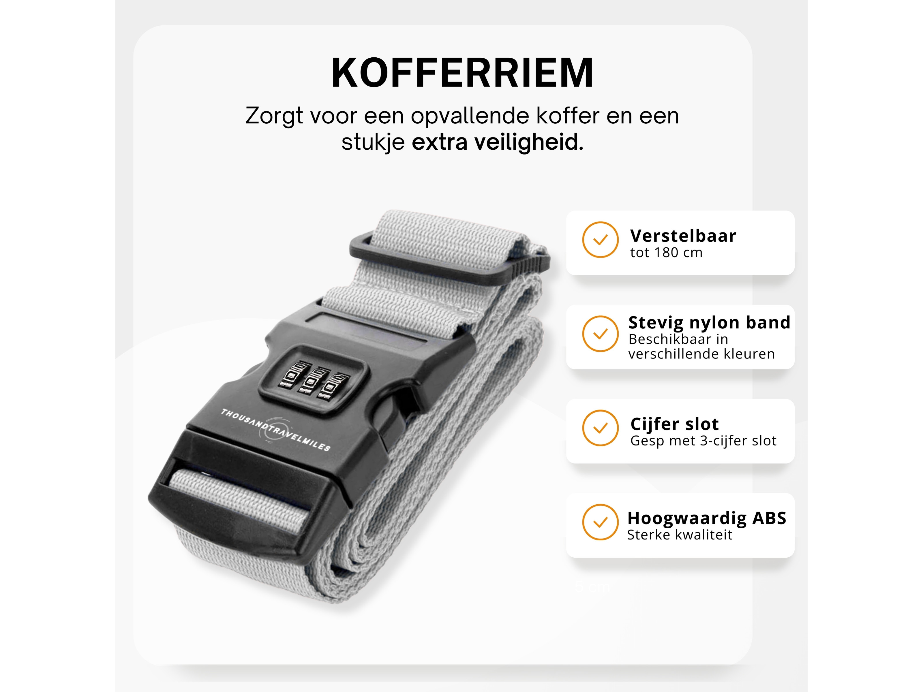 Thousandtravelmiles kofferriem met cijferslot - Silver