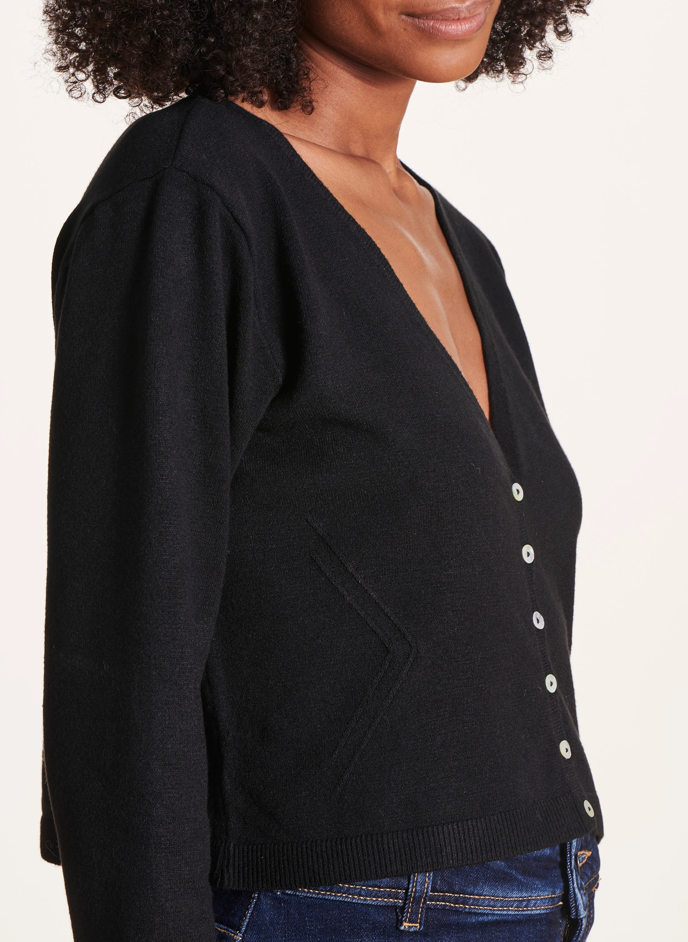 Gilet court col V| Noir