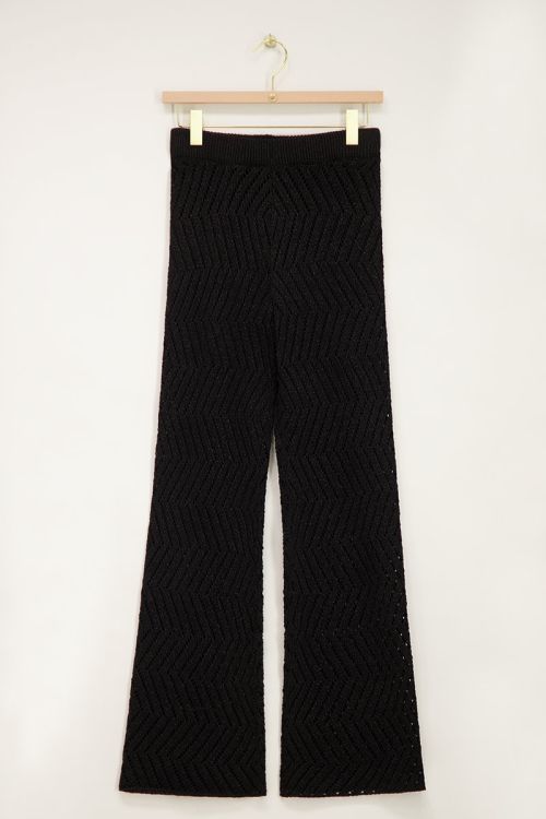 Zwarte zigzag flared broek met lurex