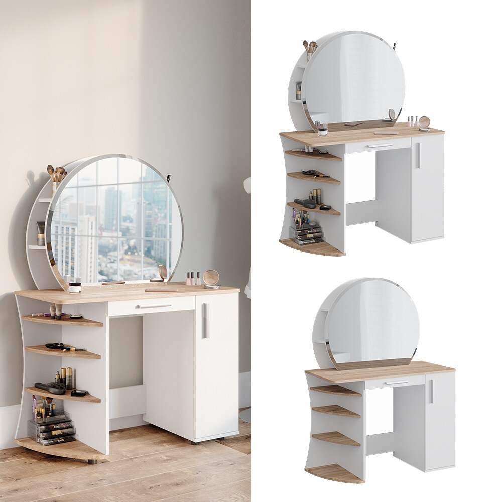 Vicco Schminktisch Frisiertisch Kosmetiktisch Almina Weiß Sonoma Schminkspiegel 100x143 modern Schlafzimmerkommode Schminkkommode Schublade Frisierkommode Make-Up-Tisch
