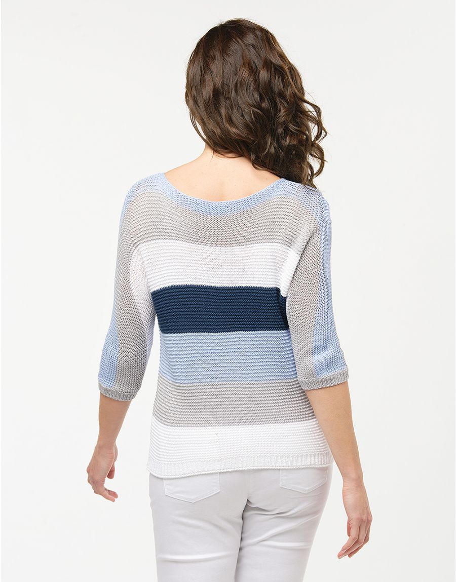 Pull rayé ciel marine