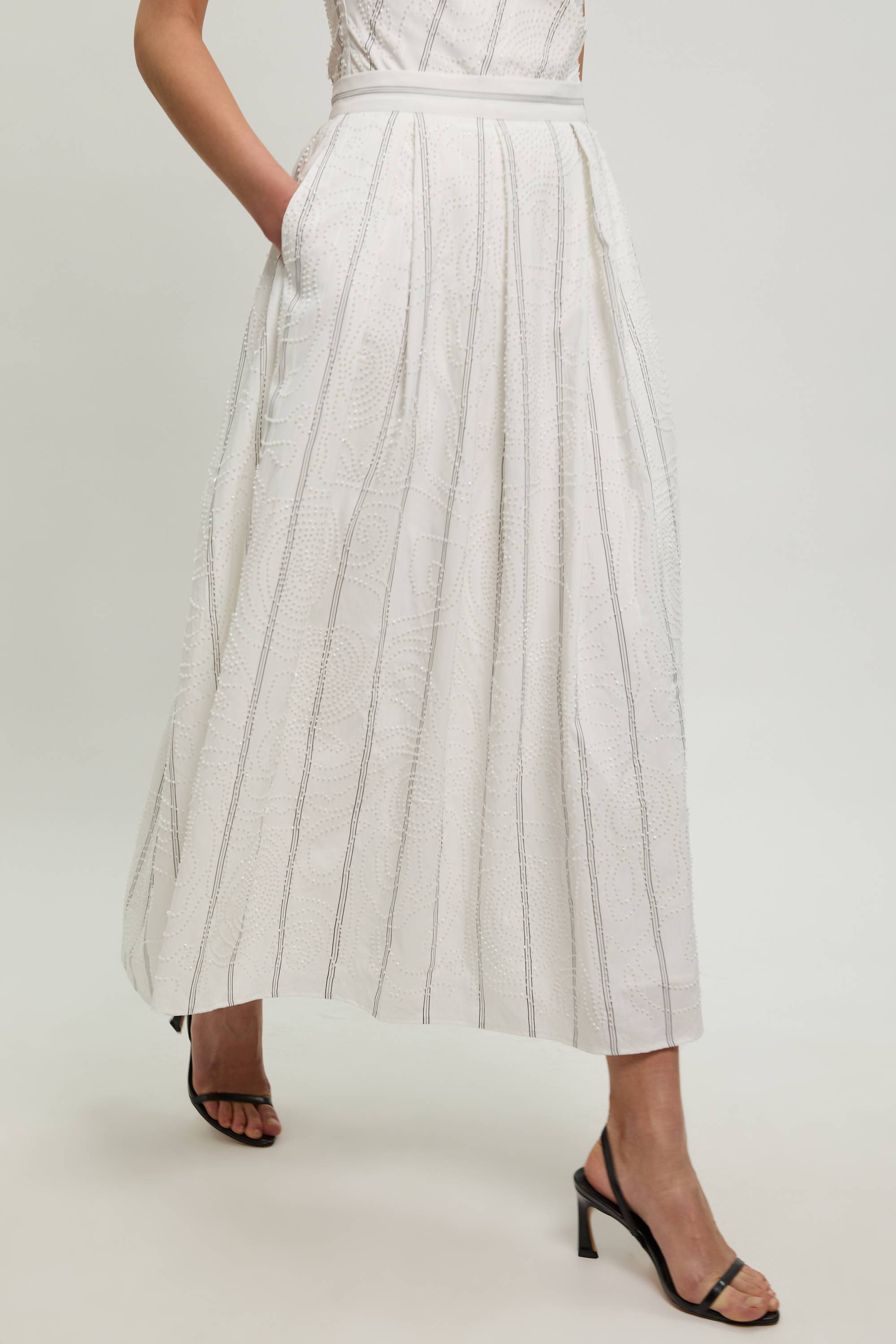 KarenMillen Jupe Midi Ample À Rayures Fines Perlées