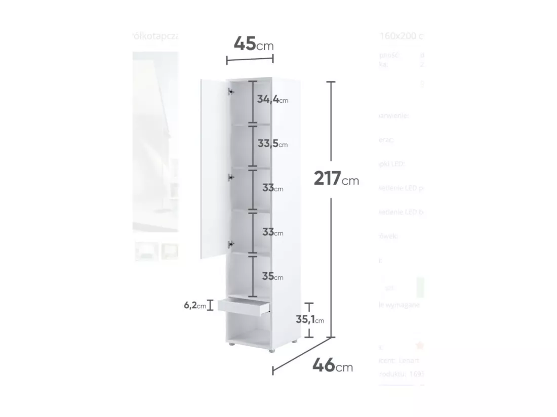 Lit escamotable vertical gris mat avec 2 armoires de rangement Noby-140x200