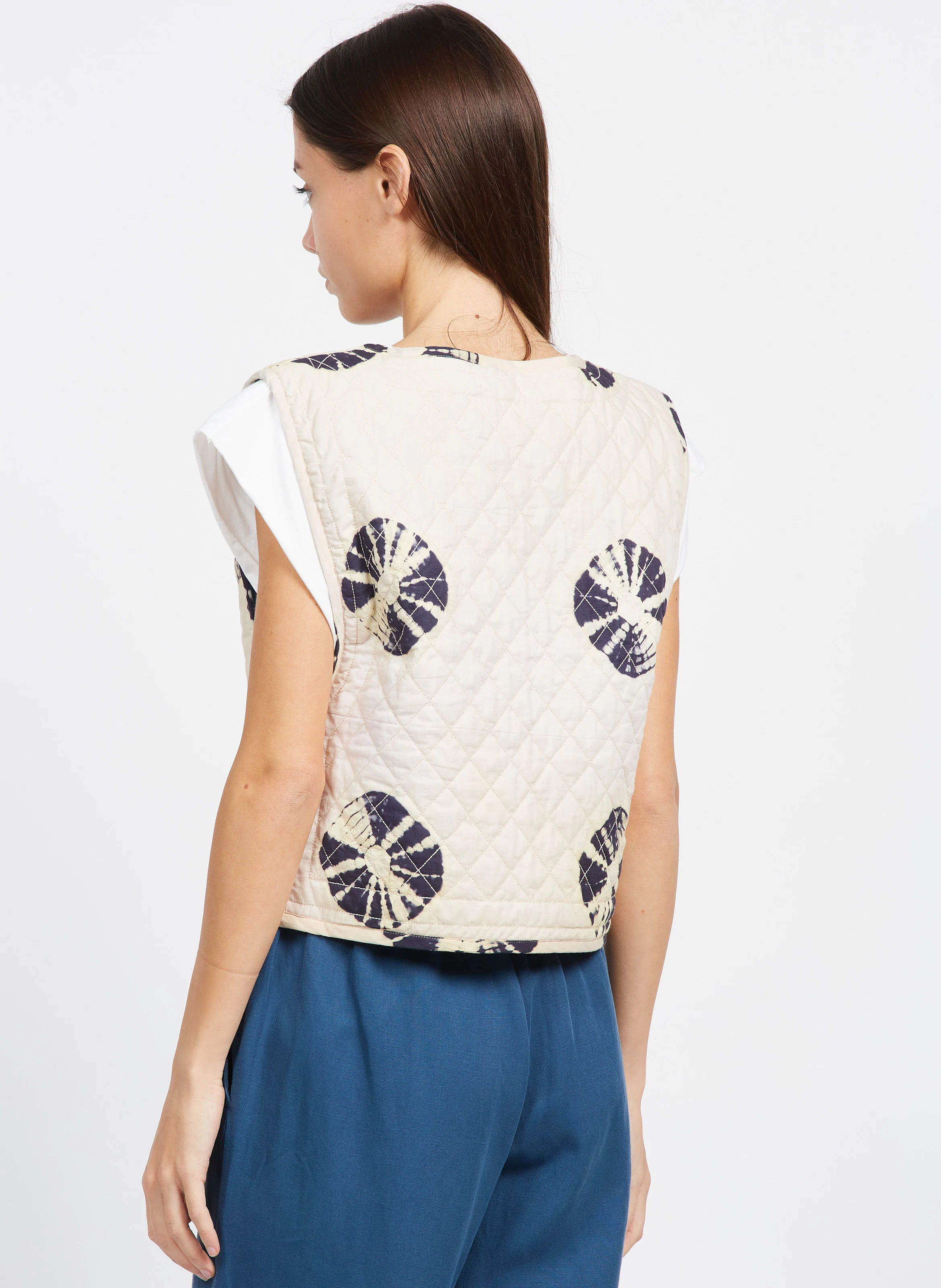 GACO - Gilet matelassé en coton imprimé | Beige