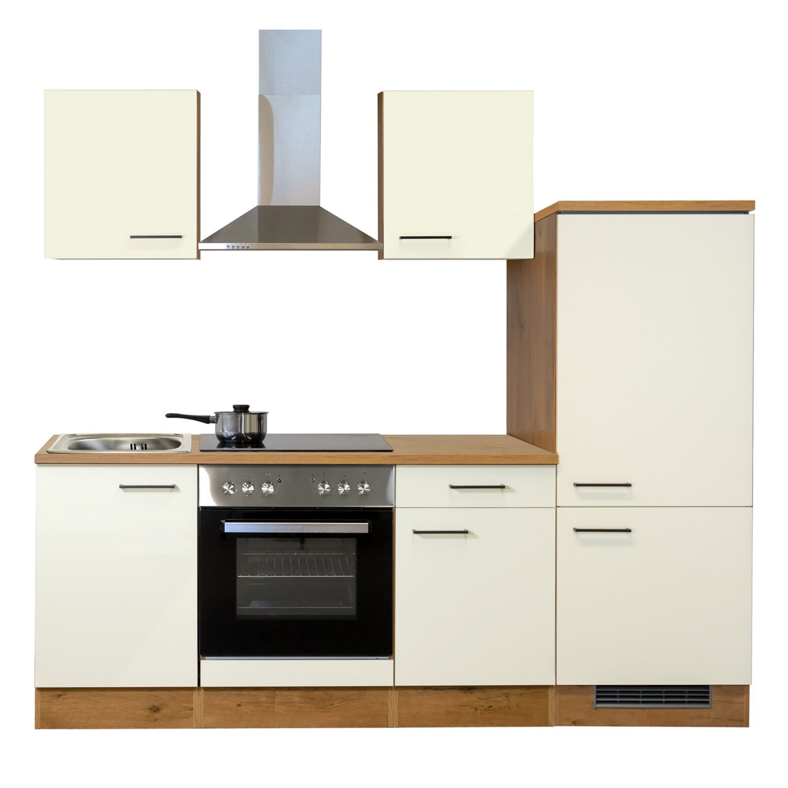 Küchenblock VINTEA - Magnolia matt - Lancelot Oak - mit E-Geräten - 220 cm
