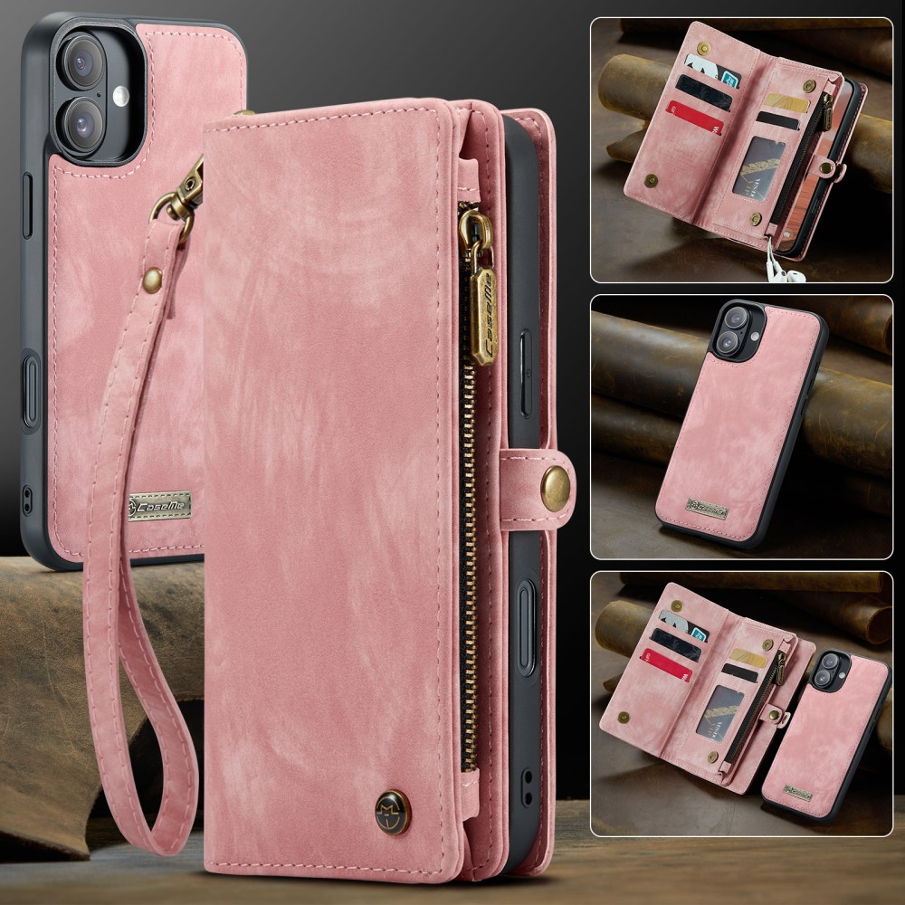 iPhone 16 2in1 Leder Tasche   Magnet Hardcase Karten Etui - Rosa