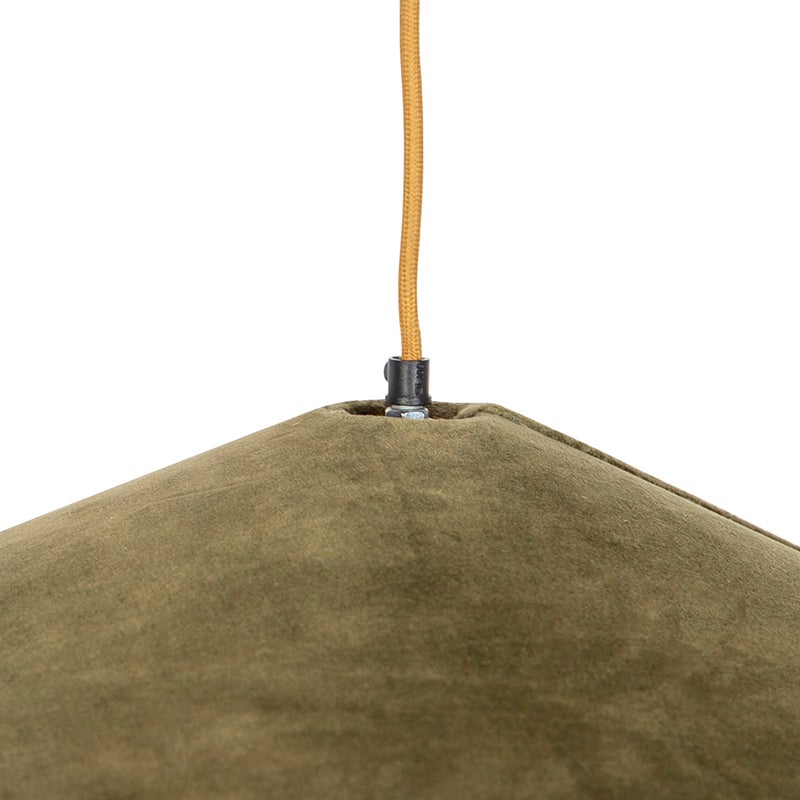 Hanglamp in landelijke stijl in groen fluweel met riet, 60 cm - Frills Can