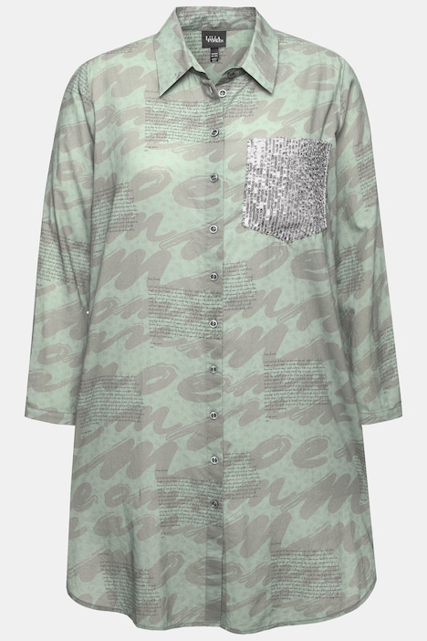 Longbluse, Scribble-Muster, Hemdkragen, Langarm