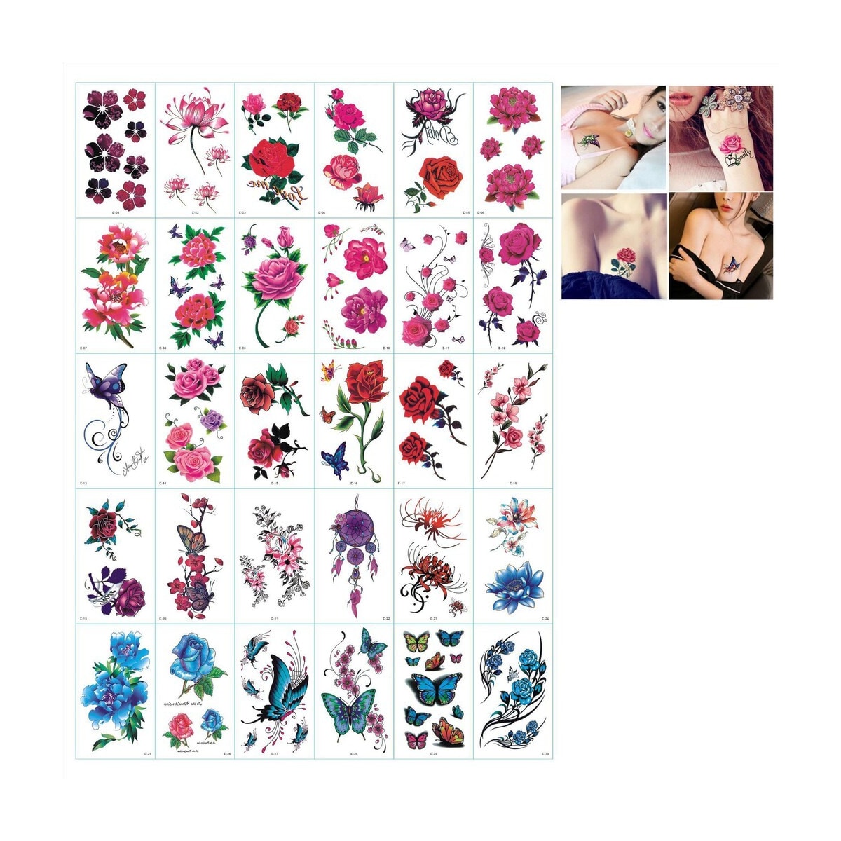 Gni - midlertidige tatoveringer 30 blomsterark