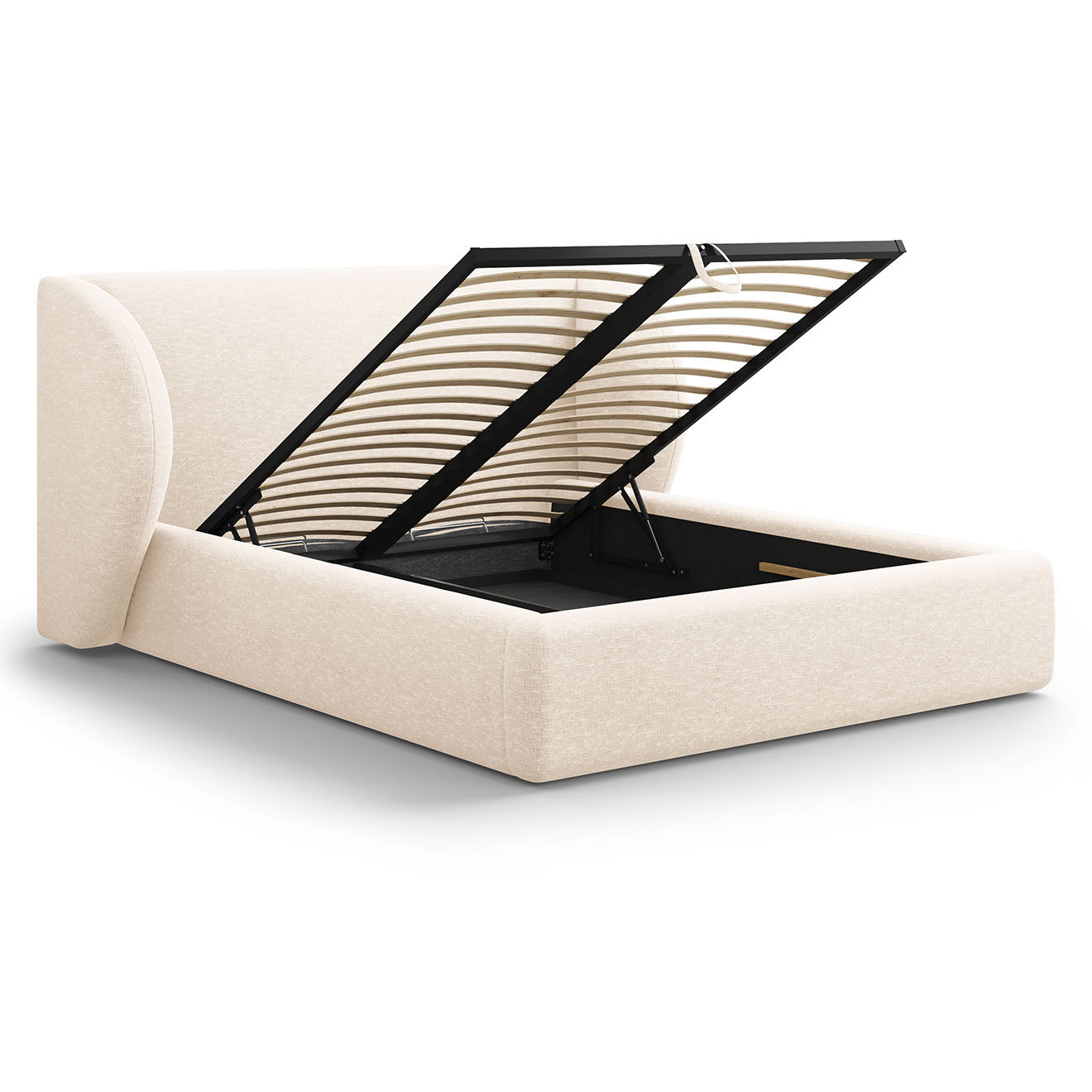 Micadoni Lit Coffre Chenille avec Tête de Lit Miley beige clair - 230x187x100 cm