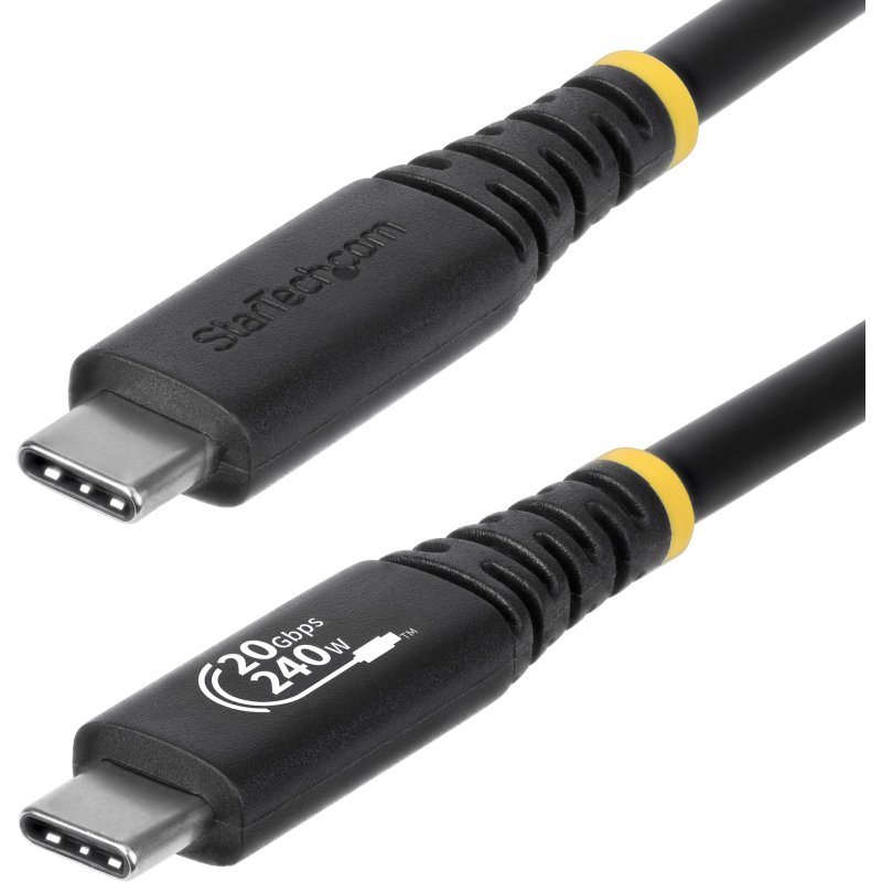 StarTech.com Câble USB 4 de 2 m, 20 Gbps, Câble USB-C Certifié USB-IF, PD EPR 240 W, DP 1.4 4K 120 Hz, Gaine TPE, Cordon USB-C Noir