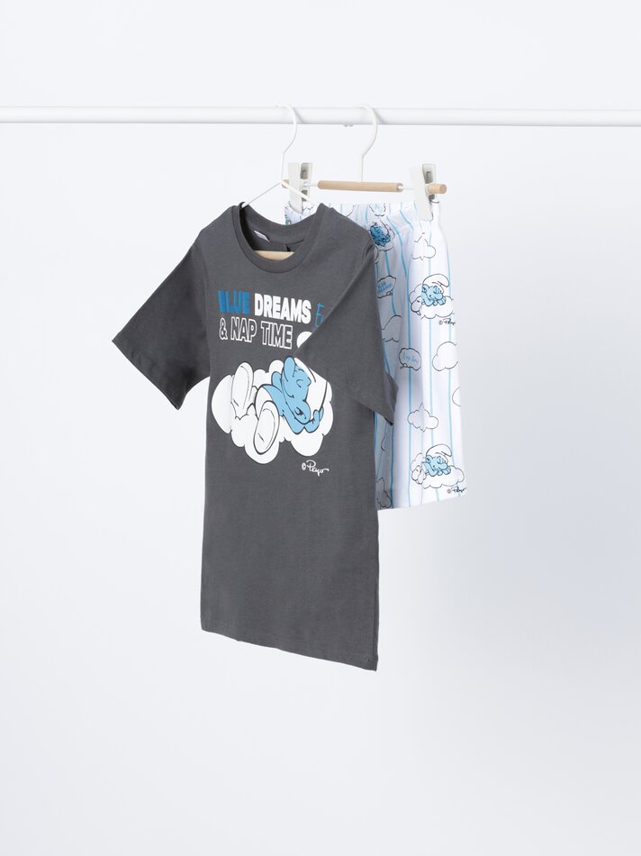 Conjunto de pijama curto estampado dos Smurfs IMPS - Cinza antracite
