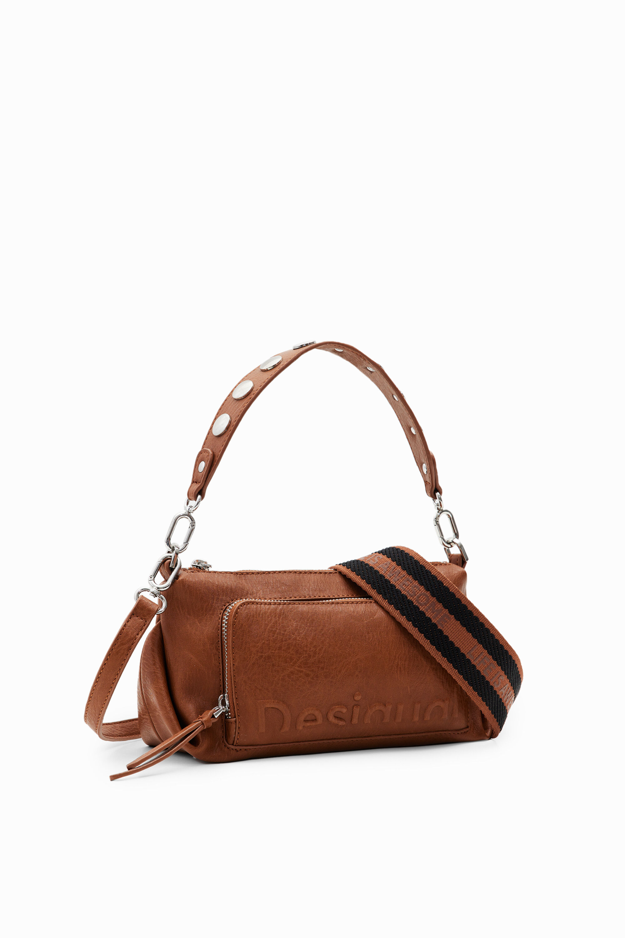 Bolsa de ombro média com meio logotipo