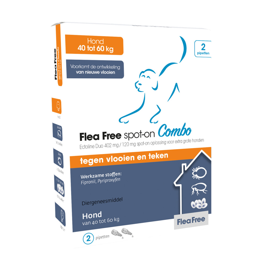 Flea Free Ectoline Duo Anti Vlooien en Teken Druppels Hond 40-60 kg2 pipetten