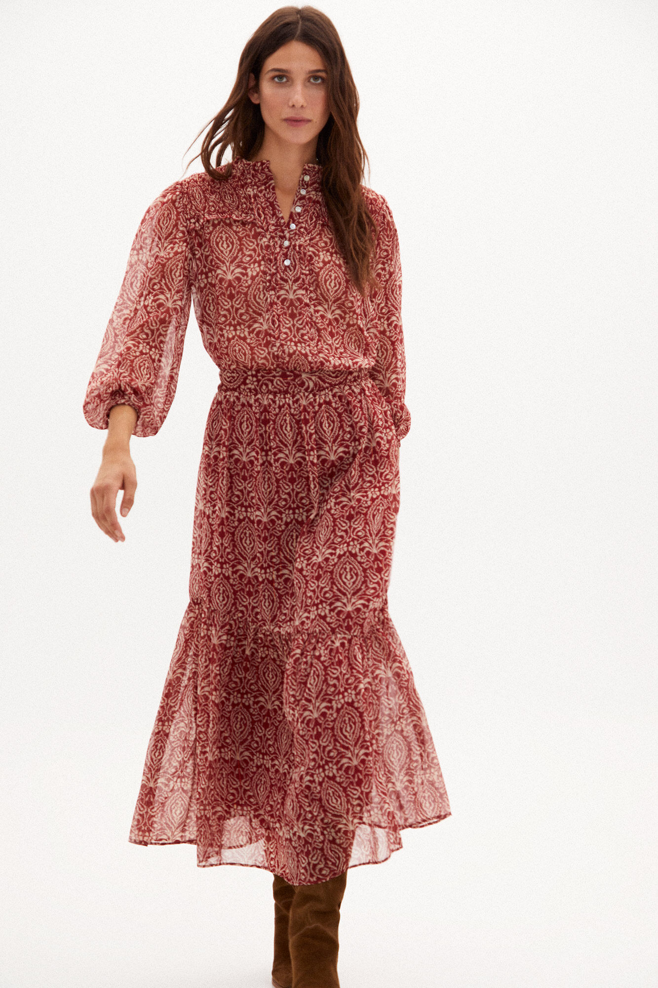 Saia midi estampada Daphne - Bege