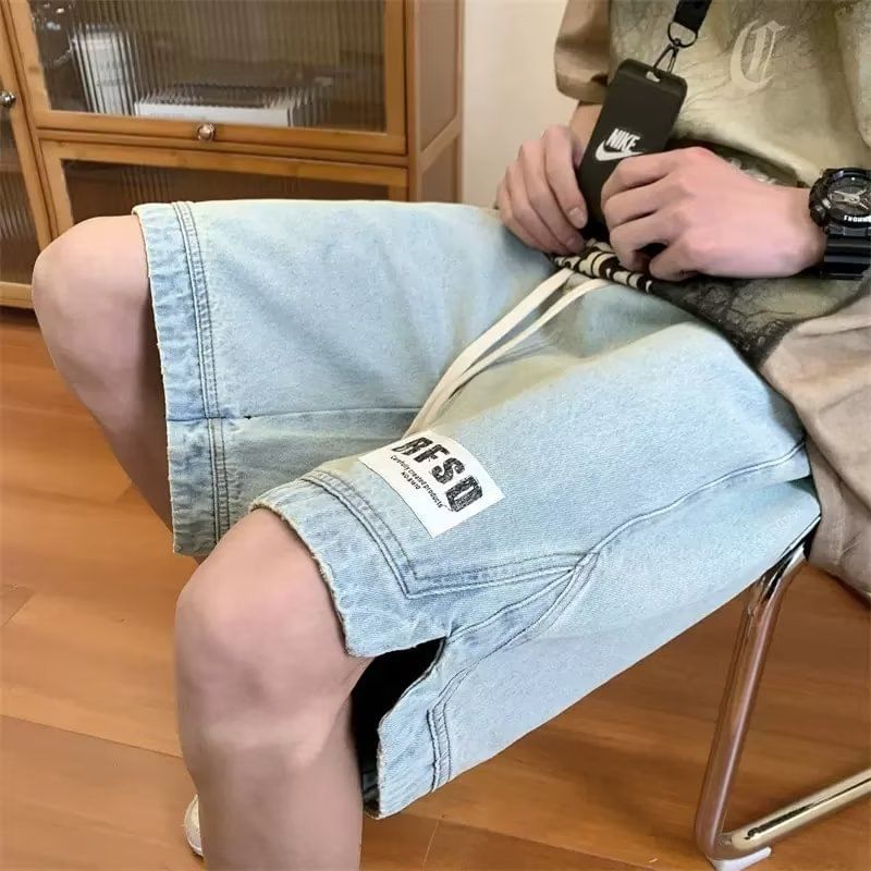 DuckleBeam - Denim shorts met trekkoord en letters