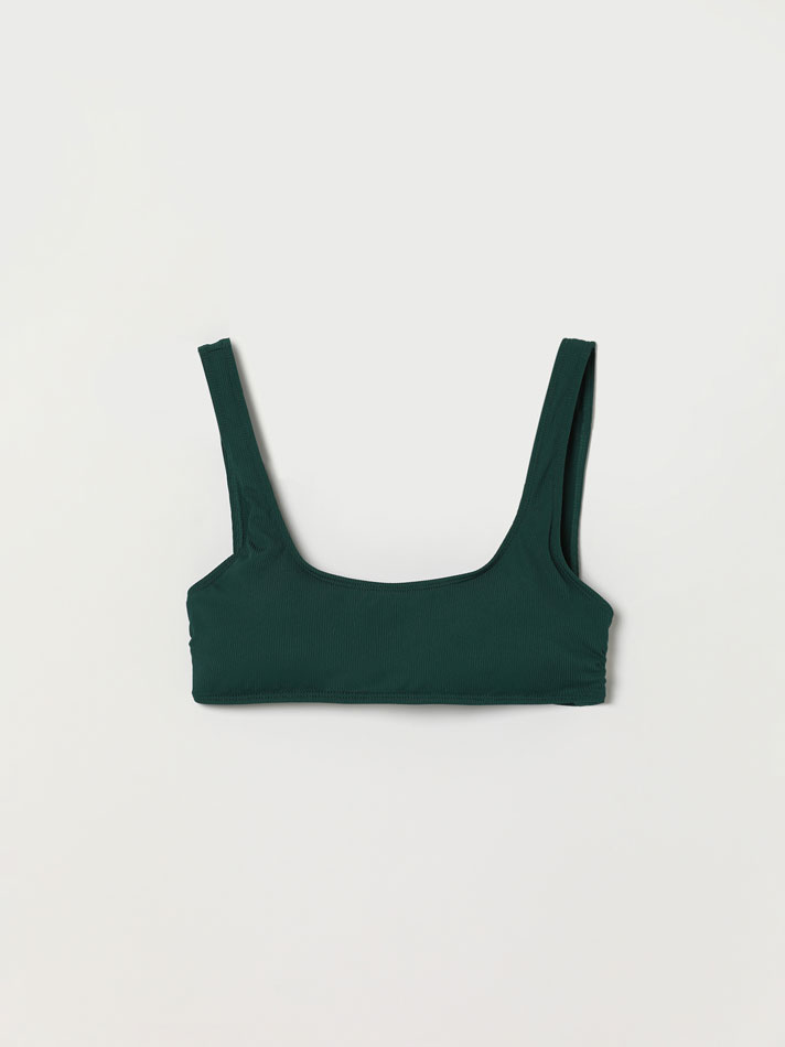 Top de biquíni canelado - Verde Garrafa