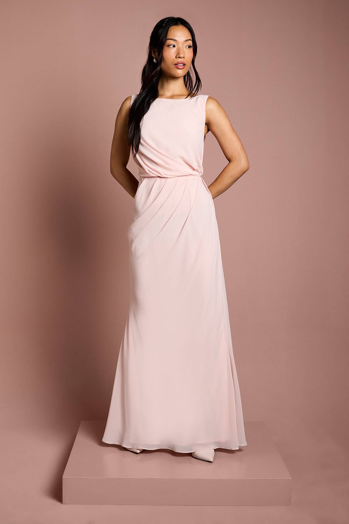 Coast Robe Longue de Demoiselle d'Honneur en Satin avec Détail Dentelle au Dos