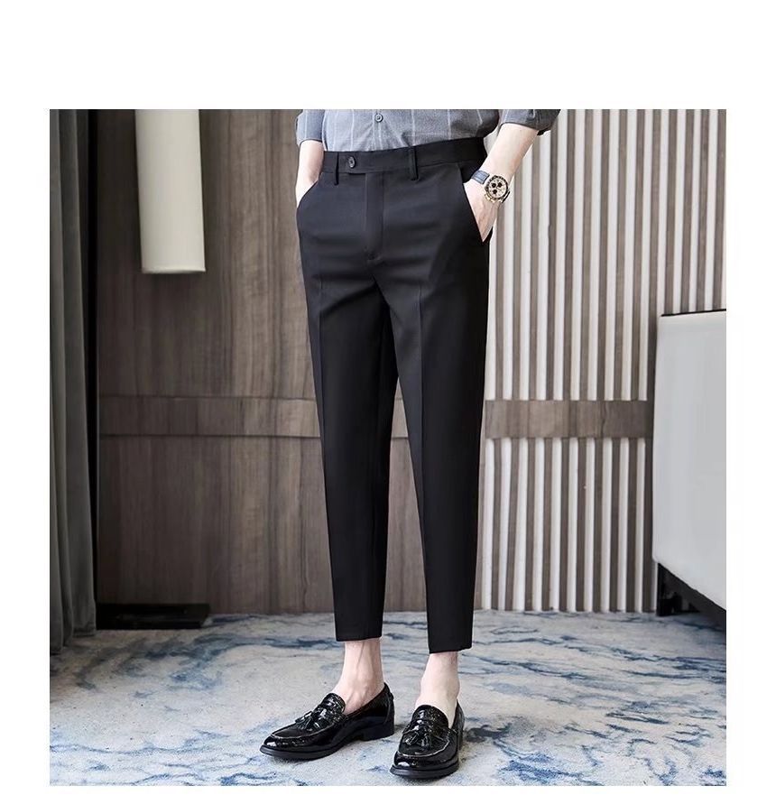 Nikoflin - Mid Rise Plain Cropped Tapered Dress Pants