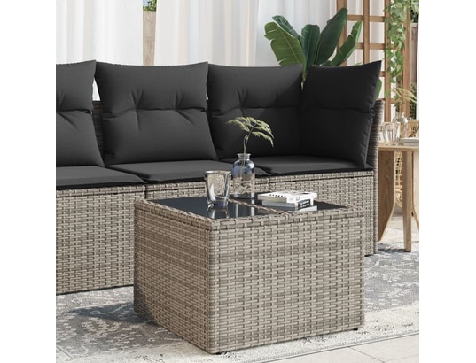 VIDAXL - Table basse Table de jardin dessus en verre gris 55x55x37 cm résine tres...
