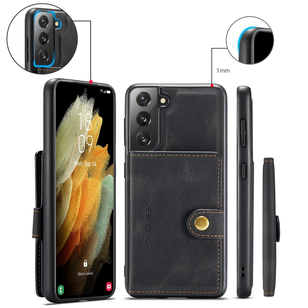 2in1 Samsung Galaxy S21 FE 5G Leder Hülle Wallet   Magnetisches Kreditkartenfach - Schwarz