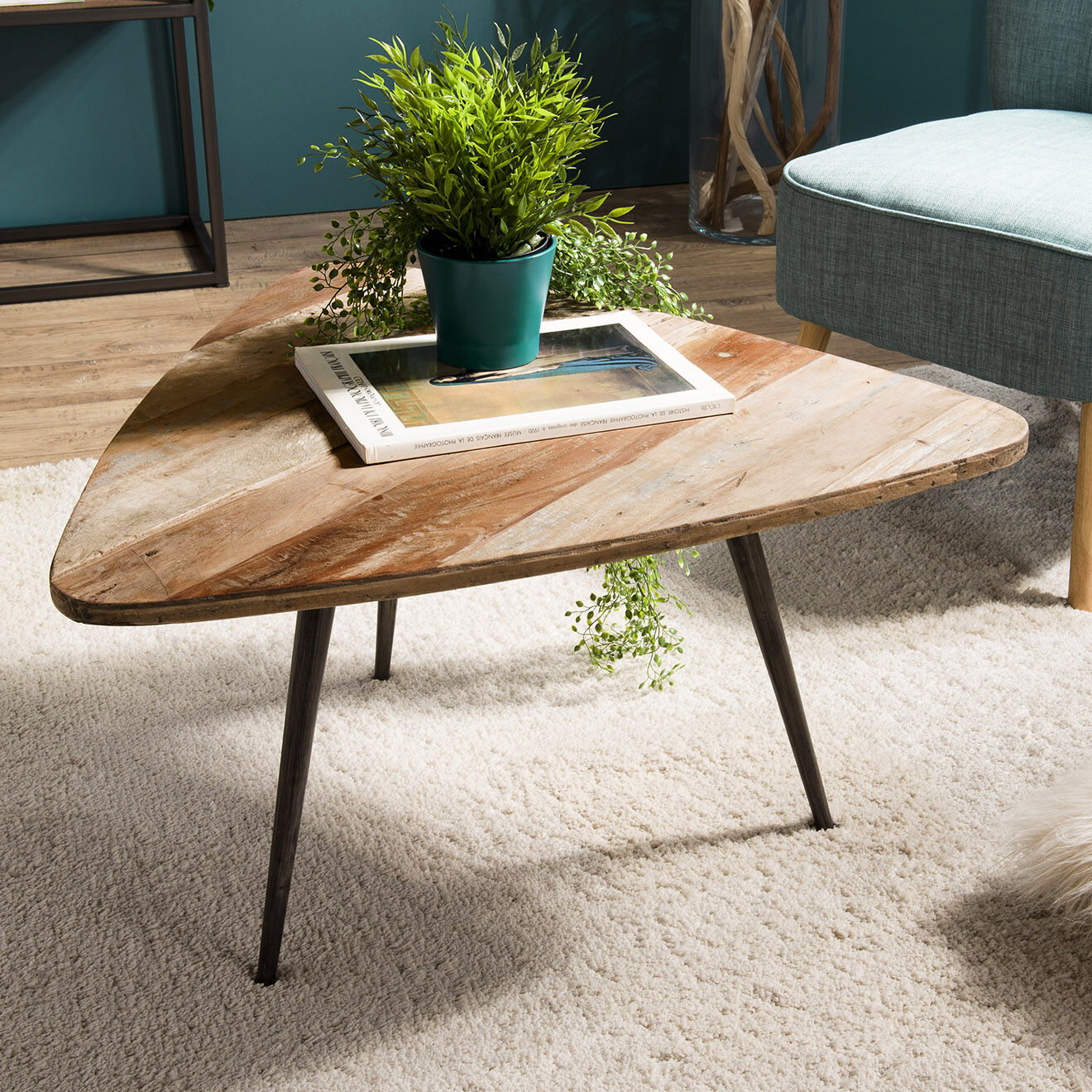 Macabane Table basse ovoide Sixtine teck - 75.5x70x40 cm