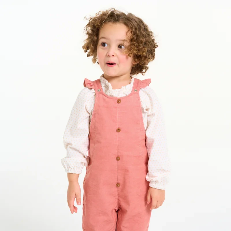 Salopette velours côtelé et blouse rose bébé fille Rose