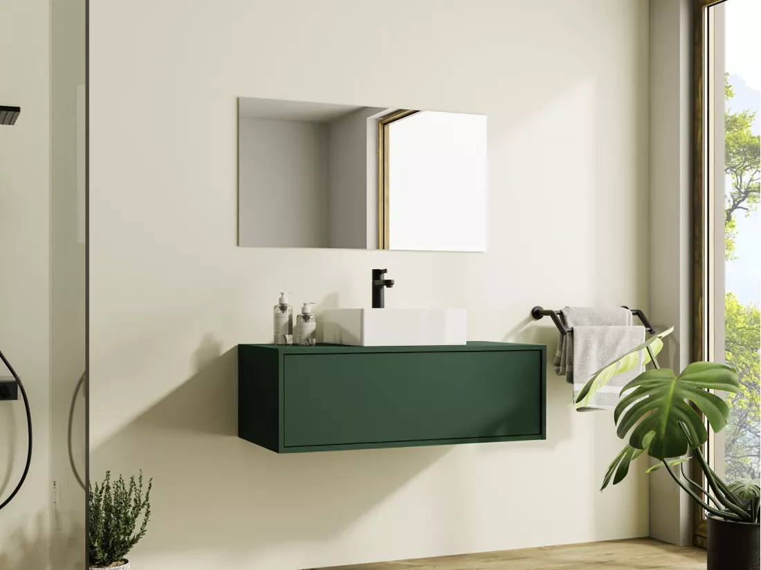 Meuble sous vasque suspendu - Coloris vert mat - 94 cm - TEANA II