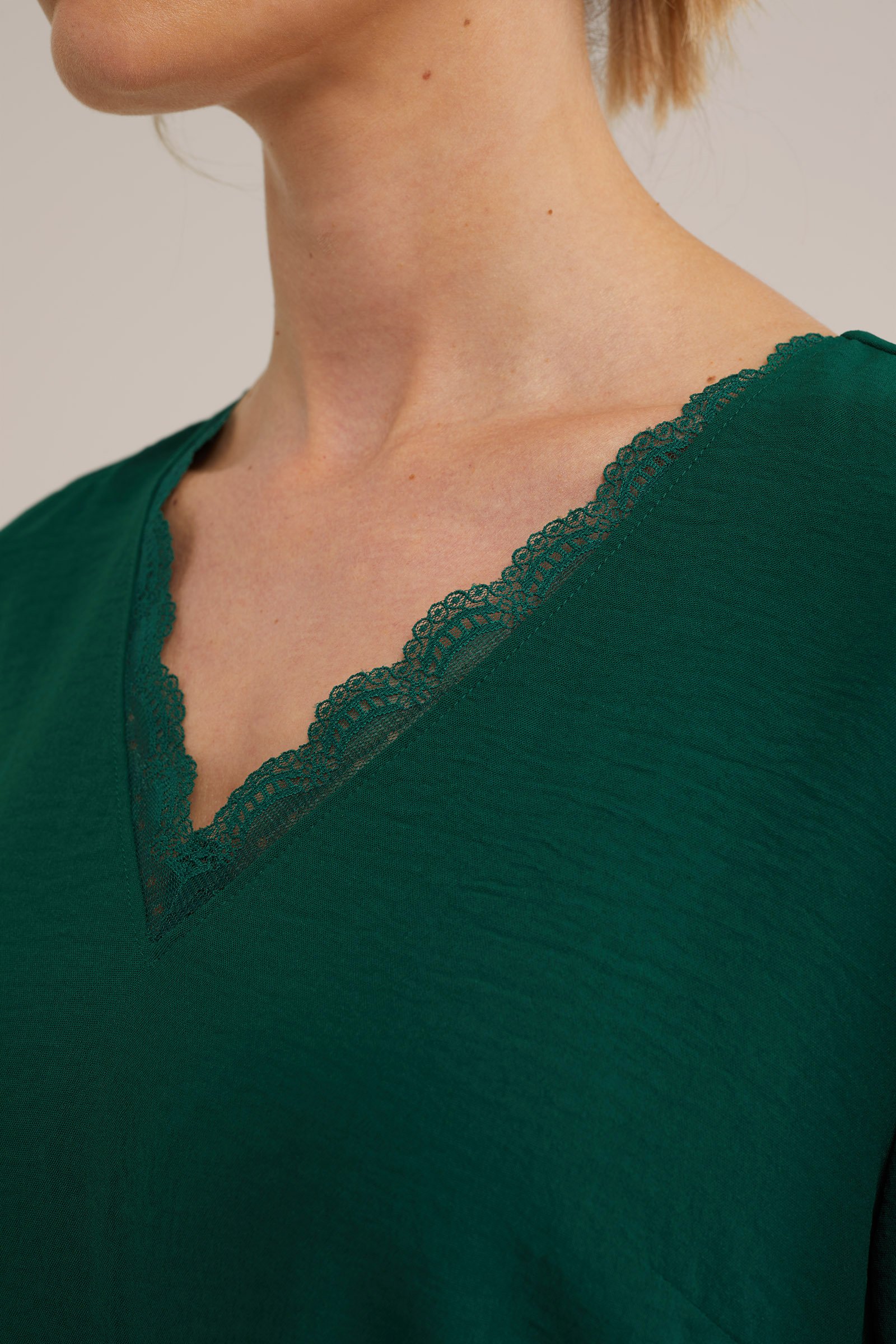 blouse met kant WE Fashion Donkergroen