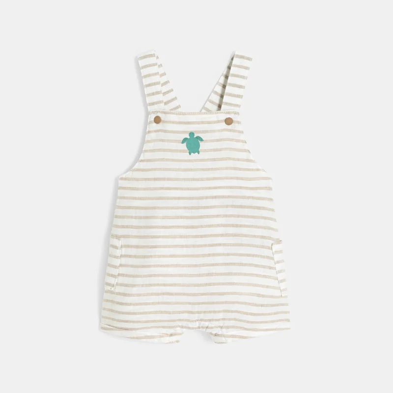 Salopette courte rayée beige et body blanc bébé garçon Beige