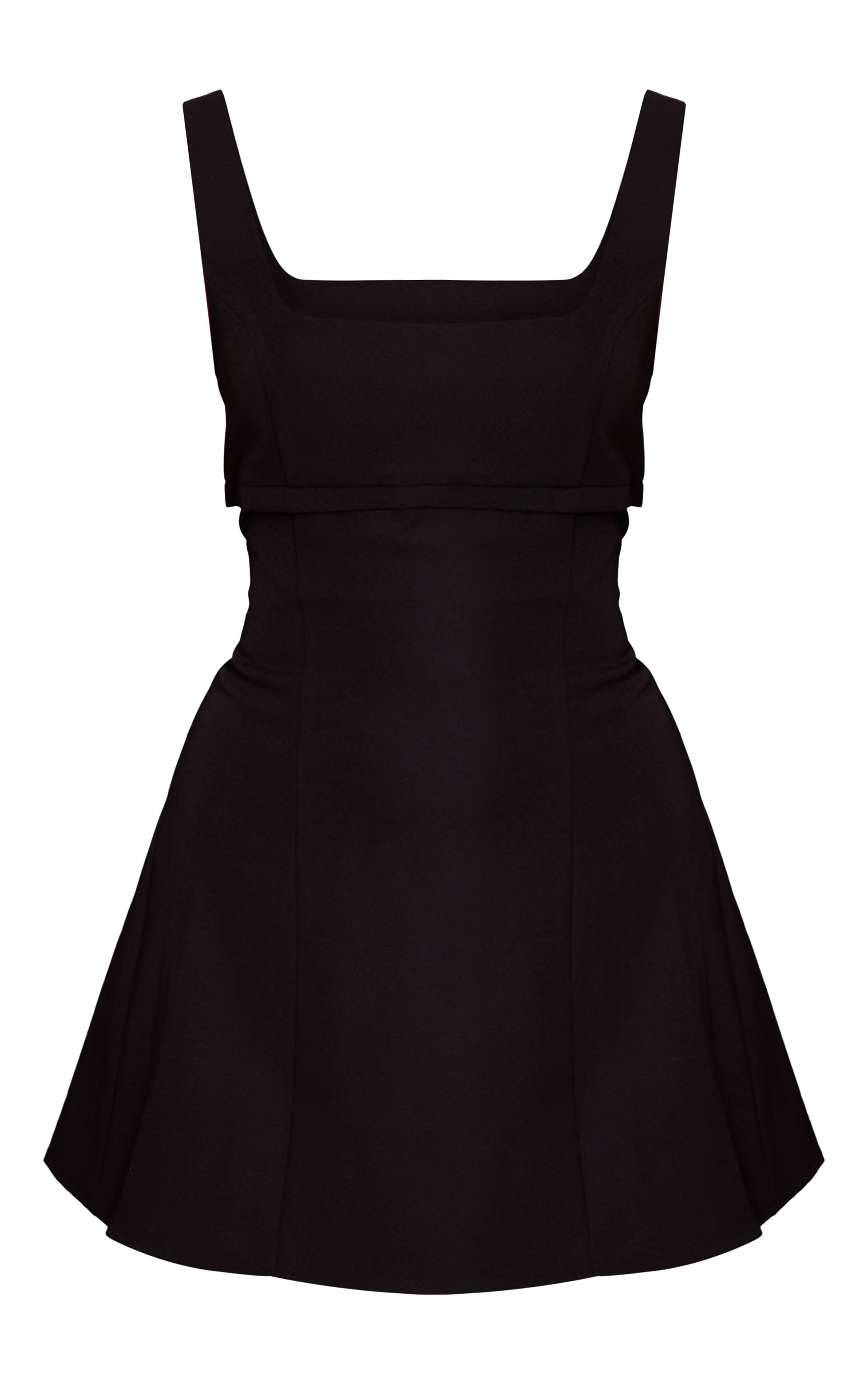 Noir Robe Droite Sans Manches En Tissu Tissé Ajusté Avec Coutures Poitrine