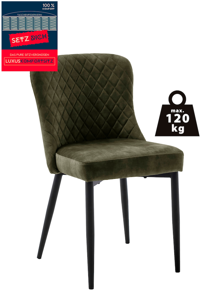 MCA furniture 4-Fussstuhl »ABOSHI Esszimmerstuhl (4er Set)« (Set) 4 Stk.Taschenfederkern, Metall schwarz,Vintage-Veloursoptik,belastbar 120 kg