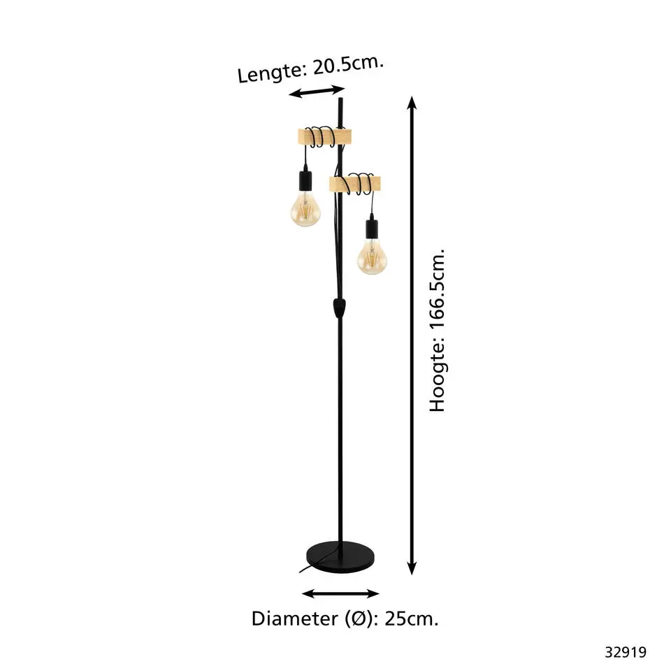 EGLO Townshend Vloerlamp - E27 - 20,5 cm - Zwart, Bruin
