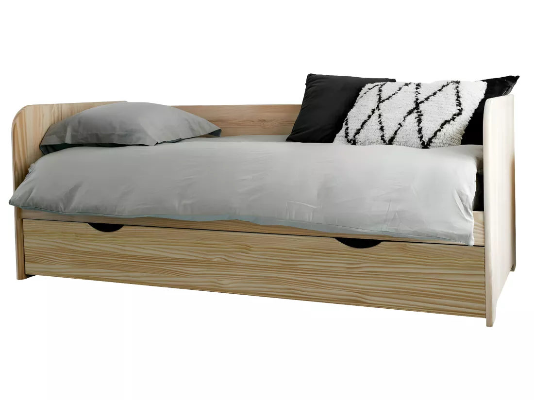 Pack lit gigogne avec 2 matelas 80x200 cm bois massif bois naturel JAVA