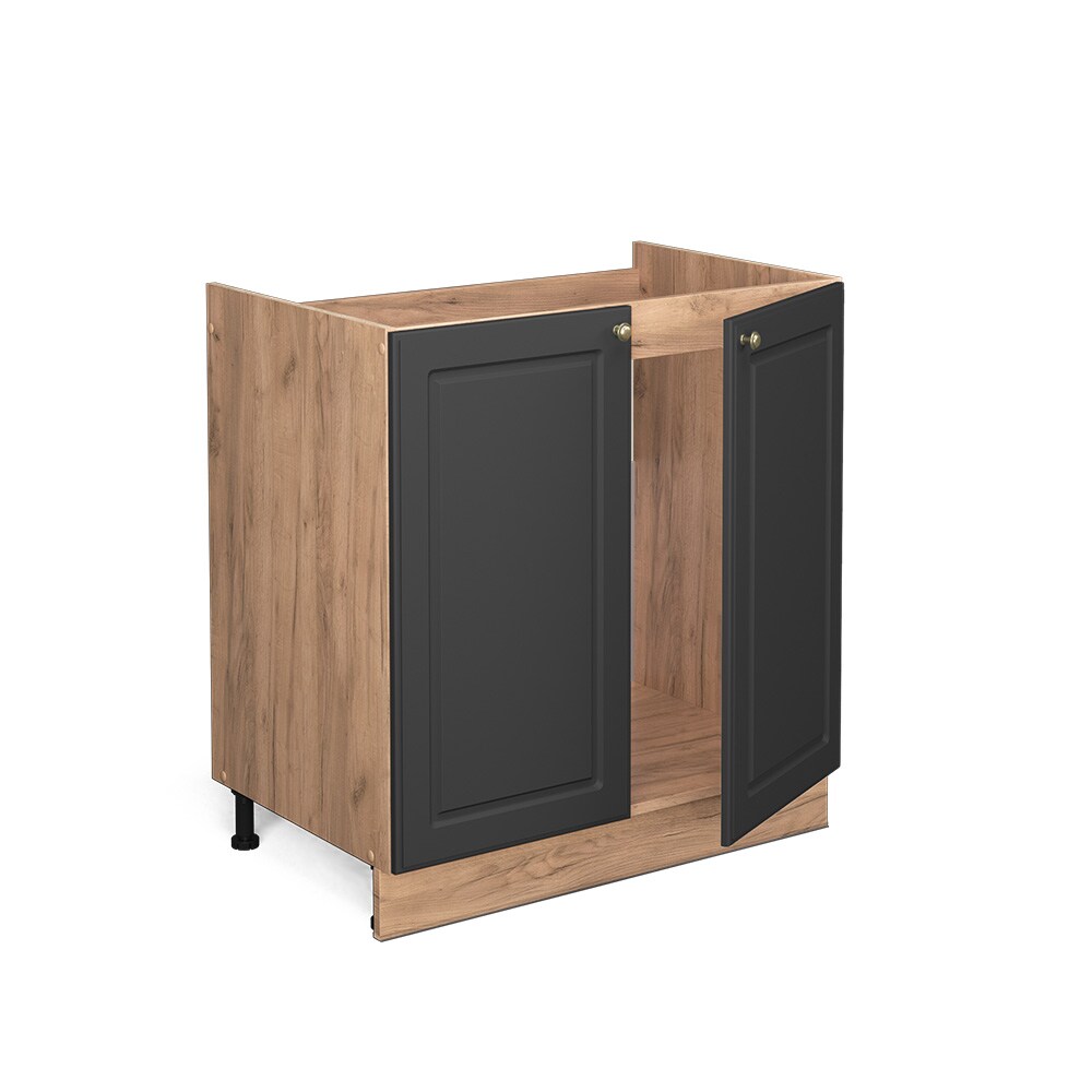 Vicco Spülenunterschrank Küchenschrank Küchenmöbel Fame-Line Eiche Anthrazit-Gold Landhaus 80 cm Küche Einbauküche Drehtür Siphonausschnitt Blende Küchenzeile