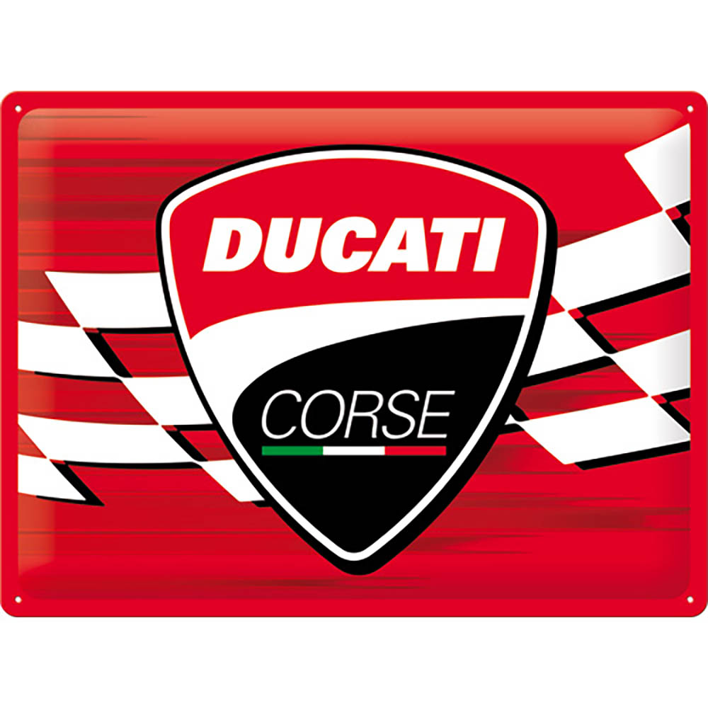 nostalgic art - Plaque Vintage Ducati Corse - Logo Racing Flag Rouge / Noir / Blanc