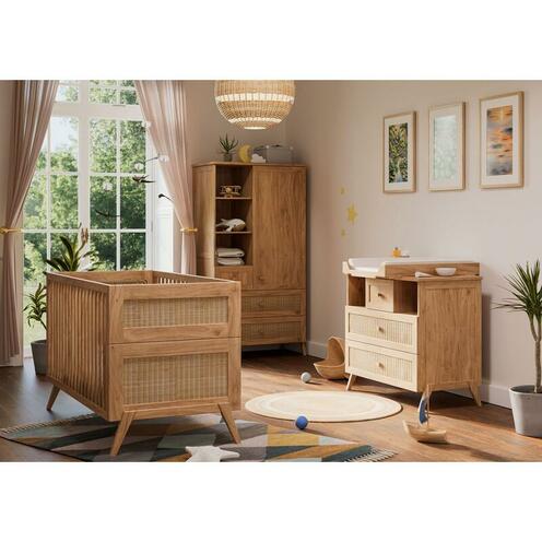 Chambre TRIO Lit 70x140 + Commode + Armoire MARELIA BOIS Naturel - THEO